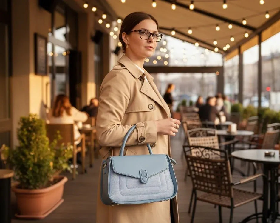 Denim Leather Satchel Bag