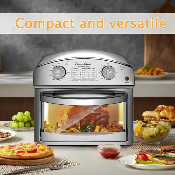 Stainless Steel 12-Liter Air Fryer, Dual Knob Control, 450°F Temperature Range, 60-Min Timer, Presets For French Fries, Pizza, Chicken, Fish, And Toast, Family-Sized Capacity Oven